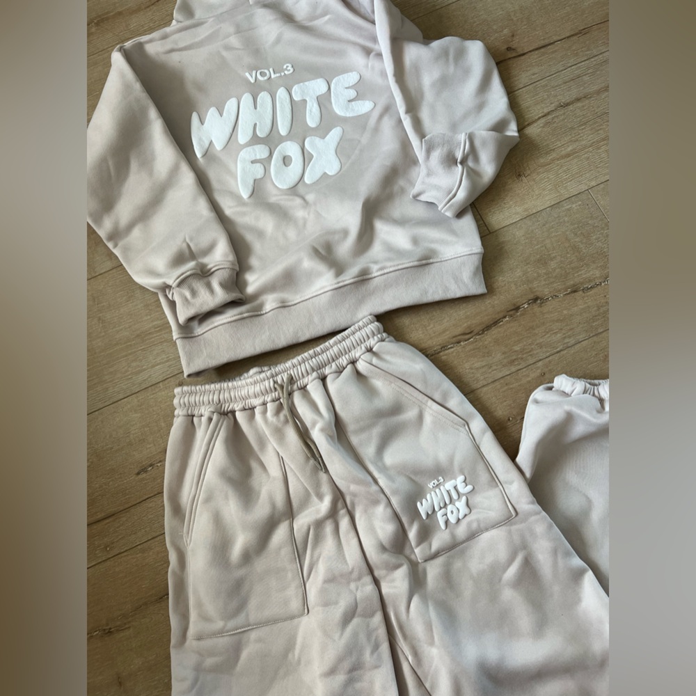 White fox track suit pants and sweatshirt